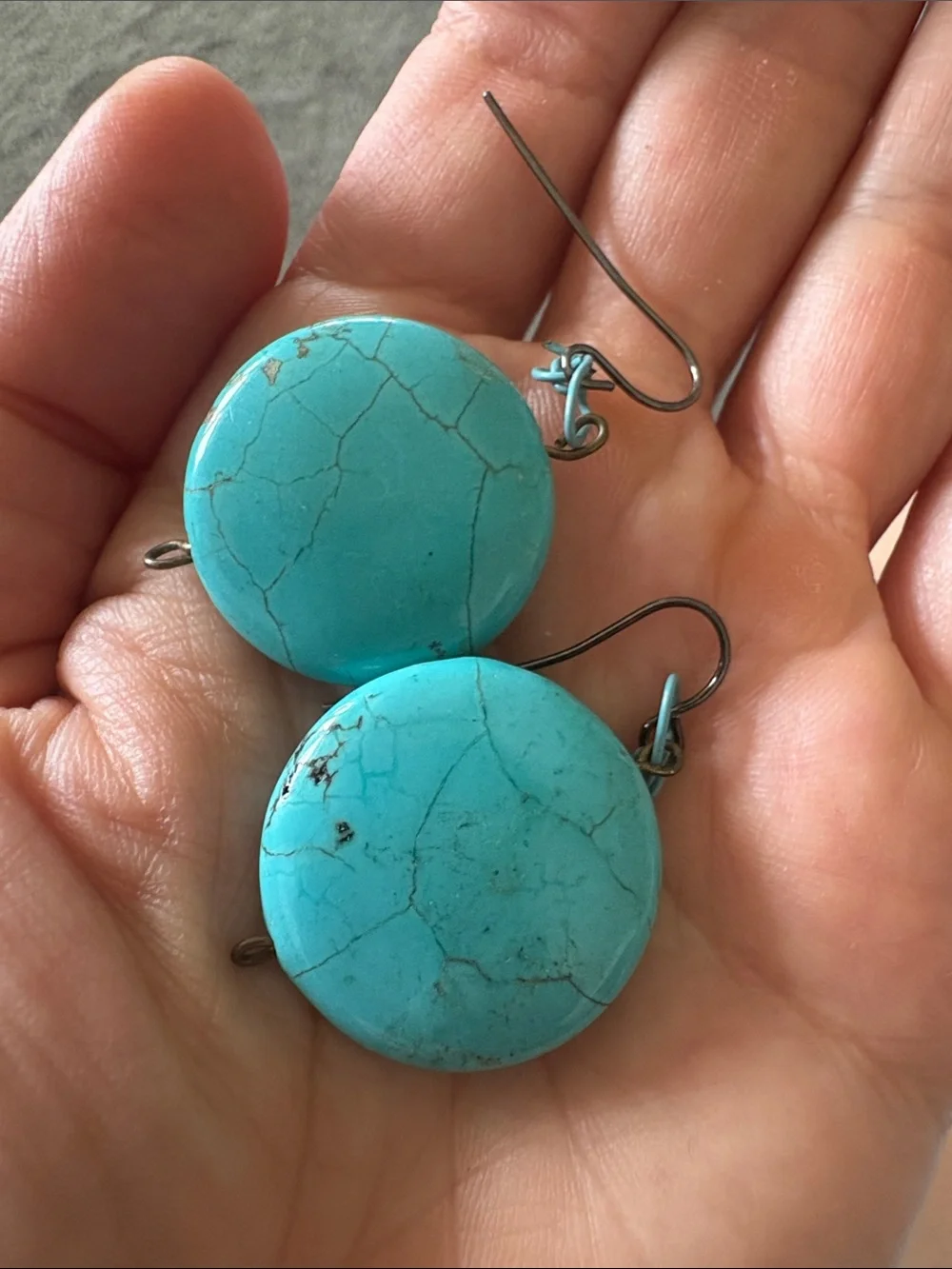 Handmade Faux Turquoise Disc Dangle Earrings Boho Southwestern Statement